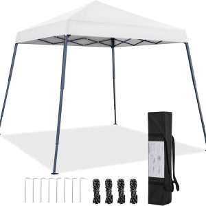 Yaheetech Instant Canopy Tent, 10x10 Slant Leg Easy Outdoor Pop up Canopy, Folding Portable Gazebo Instant Shelter Tent with Backpack for Garden/Camping/Party, 10x10 Base 8x8 Top, White